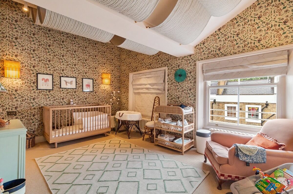 Limewash Paint and Artisan Wallpaper in a London Townhouse 38 nursery with wallpaper