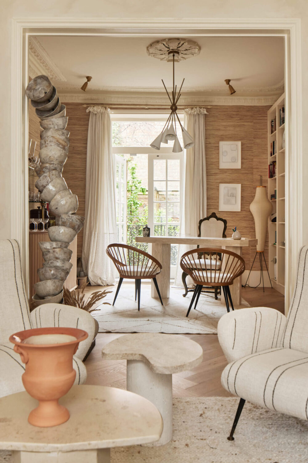 Limewash Paint and Artisan Wallpaper in a London Townhouse 11 open plan sitting room and home office