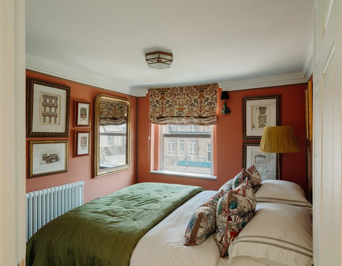 Rich Colors and Patterns in a London Townhouse 19 orange bedroom