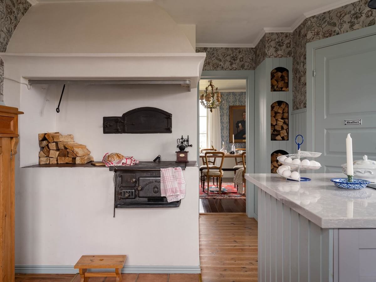 Original Character and Grand Rooms in a Swedish Country House 12 original stove country kitchen