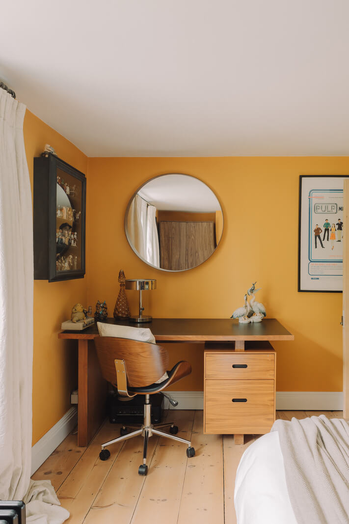 Colorful Rooms in an Elegant Georgian Home in England 18 pink bedroom with home office