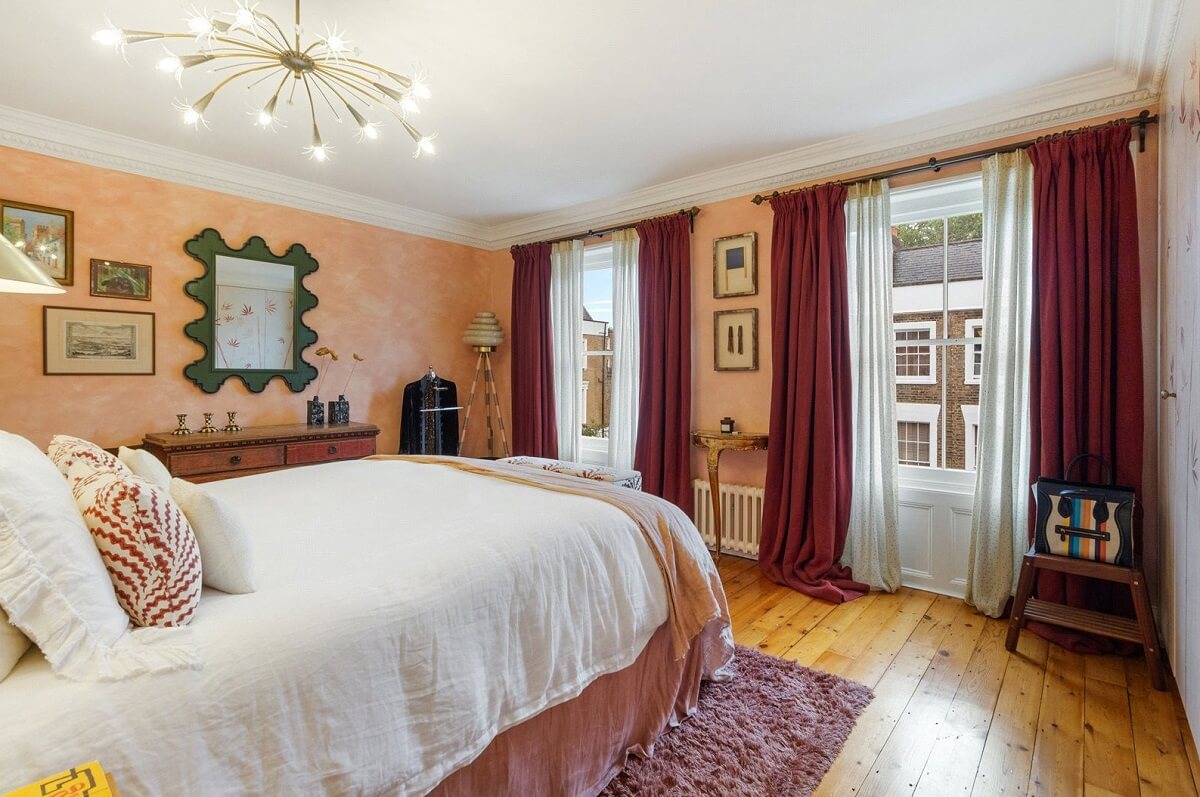Limewash Paint and Artisan Wallpaper in a London Townhouse 27 pink plaster walls bedroom
