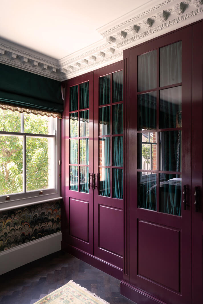 Rich Colors and Patterns in a London Townhouse 16 purple wardrobes with glass doors nordroom