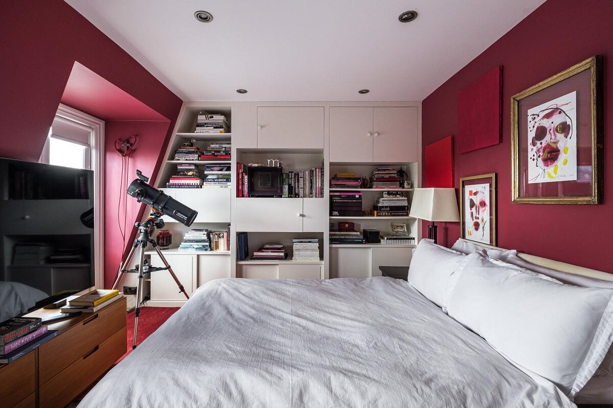 Moody Gray Tones and Period Details in a Victorian Townhouse 19 red bedroom