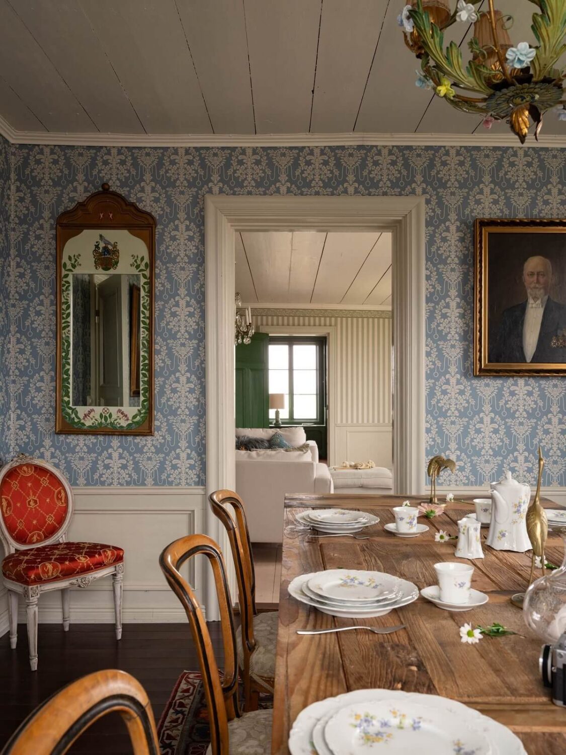 Original Character and Grand Rooms in a Swedish Country House 8 rustic wooden dining table