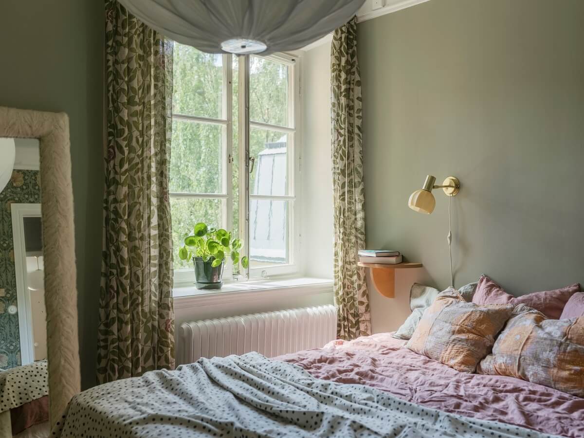 A Light Atmosphere and Wallpapers in a Swedish Apartment 13 sage green bedroom nordroom