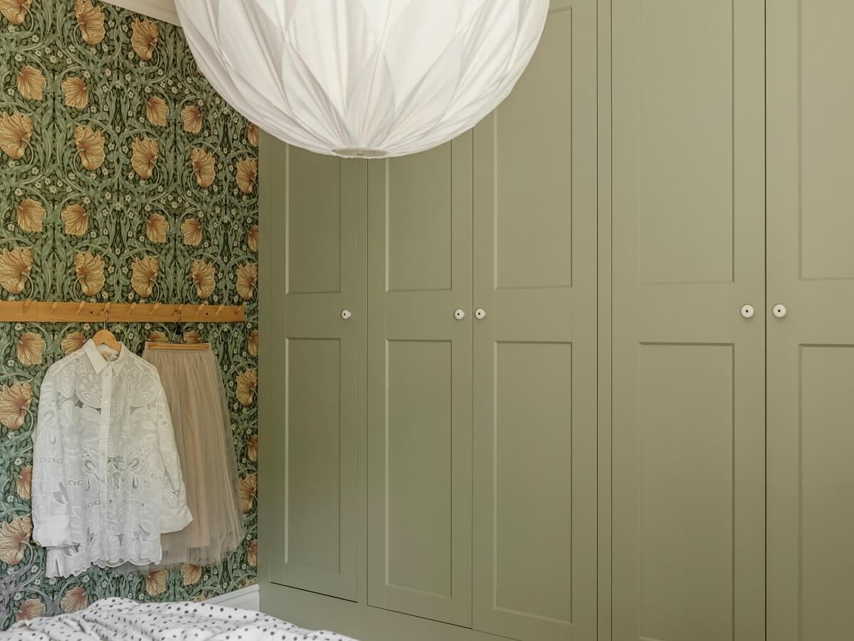 A Light Atmosphere and Wallpapers in a Swedish Apartment 18 sage green bedroom wardrobes william morris wallpaper nordroom