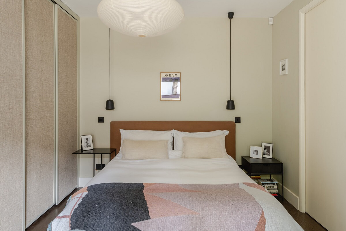 A Green Living Room in a London Maisonette 12 serene bedroom with floor to ceiling wardrobes