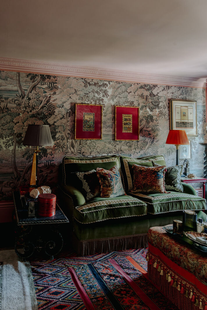 Rich Colors and Patterns in a London Townhouse 10 sitting room with house of hackney walpaper
