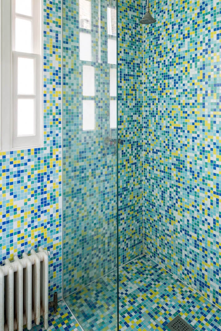 Heritage Colors and Original Details in a London Townhouse 22 small bathroom with colorful tiles