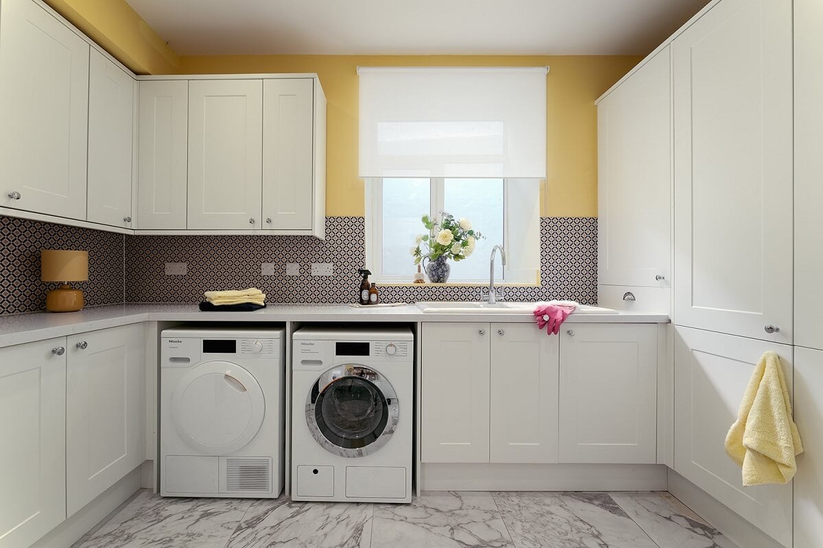 Colorful Interiors and Wallpapers in a Victorian House 9 utility room with yellow walls