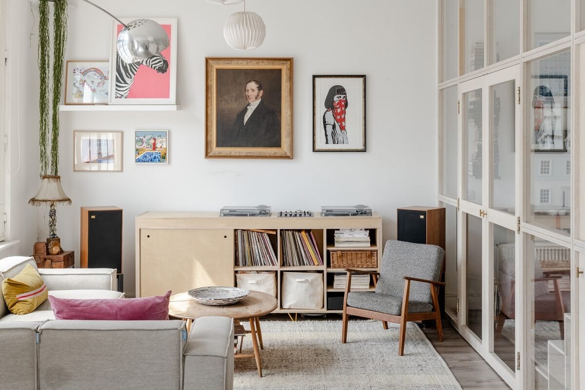 A Modern Scandinavian-Style Apartment in a Former London Mill 3 white sitting room with glass wall