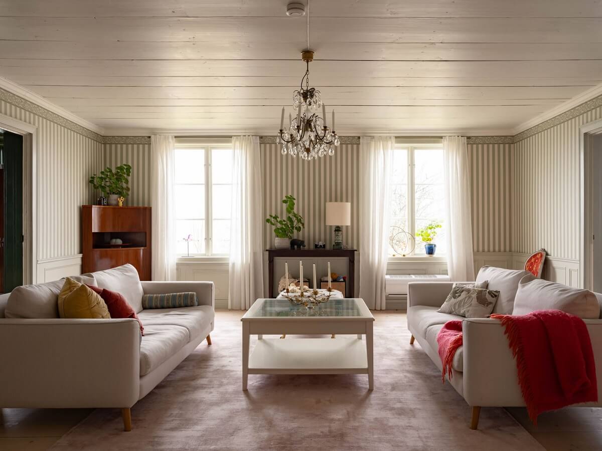 Original Character and Grand Rooms in a Swedish Country House 4 white sitting room