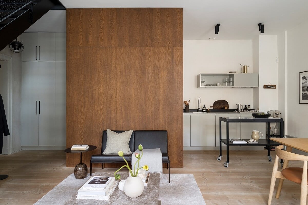 A Stylish Scandinavian Duplex with Custom-Made Cabinets 9 wooden cabinets center
