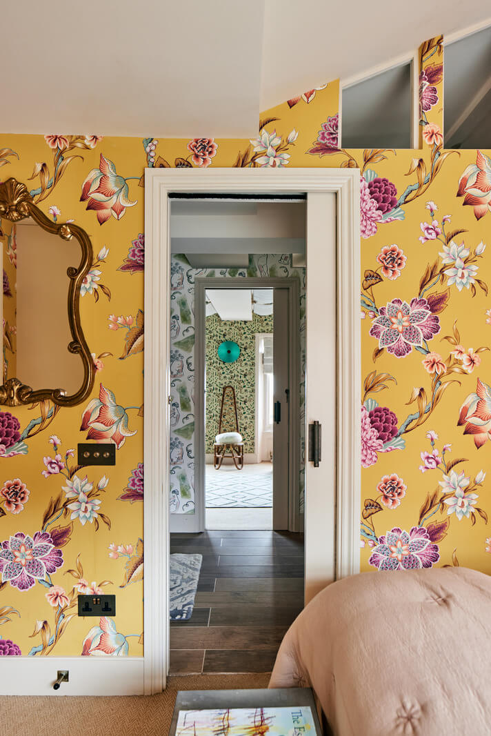 Limewash Paint and Artisan Wallpaper in a London Townhouse 36 yellow floral wallpaper