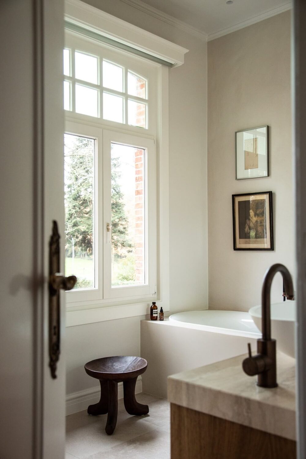 Historic Character and Timeless Elegant Interiors in a Restored Belgian Villa 24 bathroom high ceiling