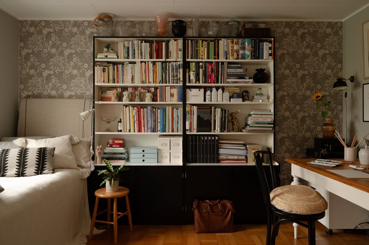 A Swedish Family Home with a Lovely Garden Room 12 bedroom with bookcases and desk