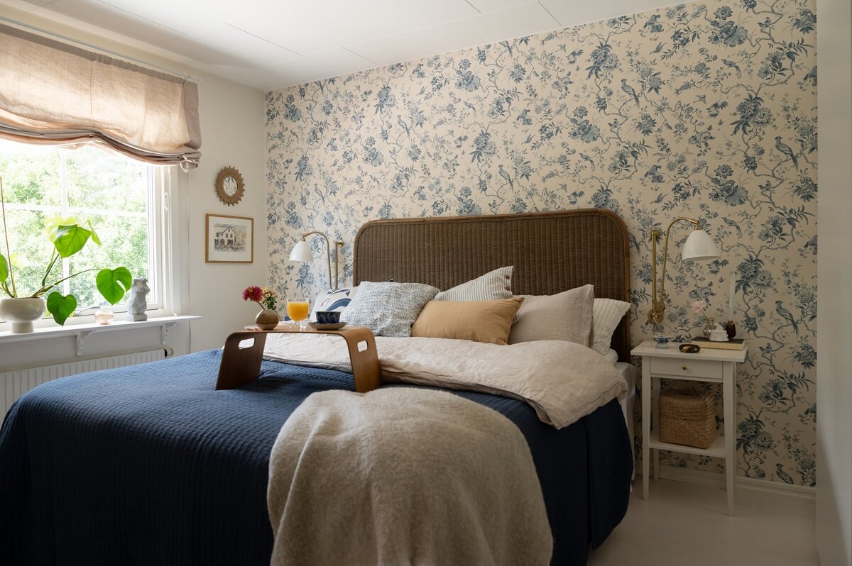 A Swedish Family Home with a Lovely Garden Room 15 bedroom with wallpaper