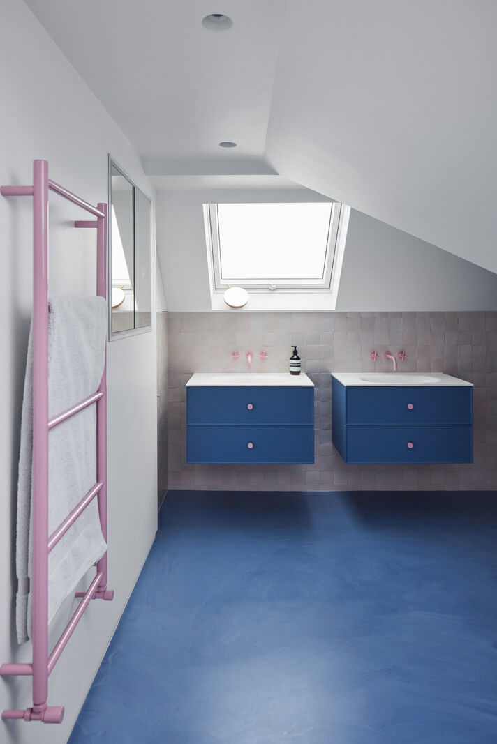A London Family Home Decorated in Pastel Colors 25 blue bathroom