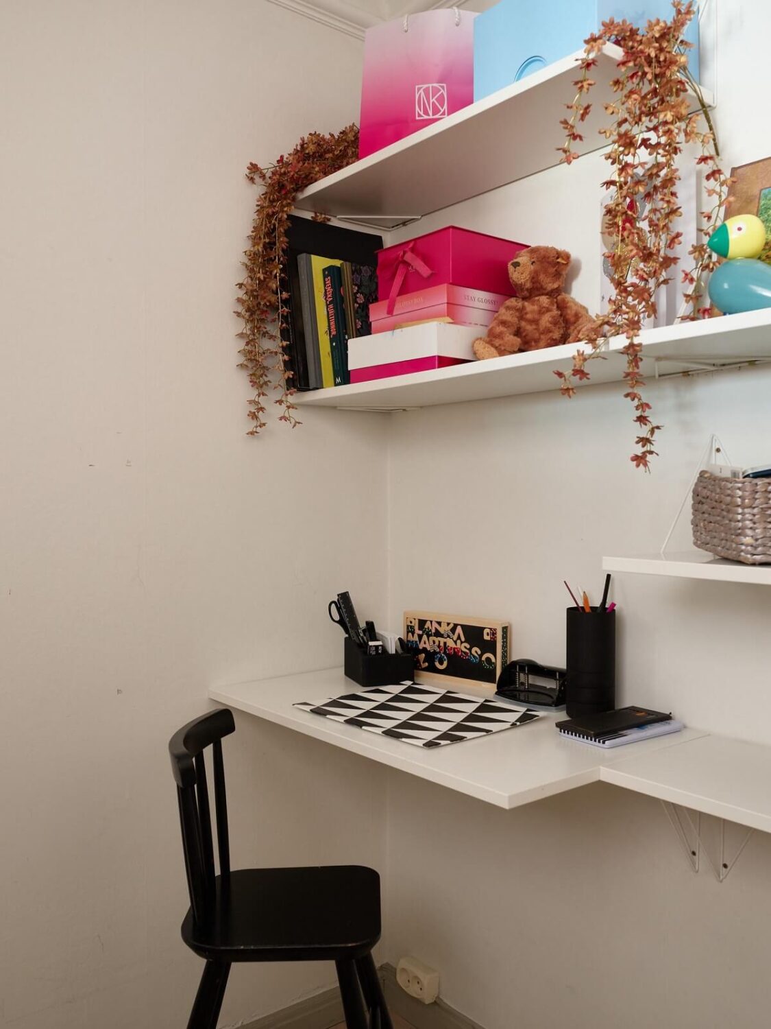 A Charming 1920s Apartment with a Green Bedroom 15 childrens room with desk