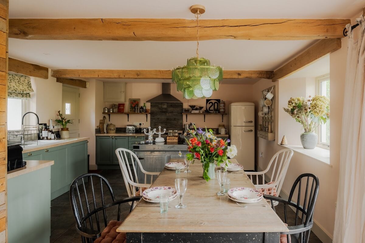 Cottage-Style Interiors in an English Barn Conversion 4 cottage kitchen with sage green cabinets
