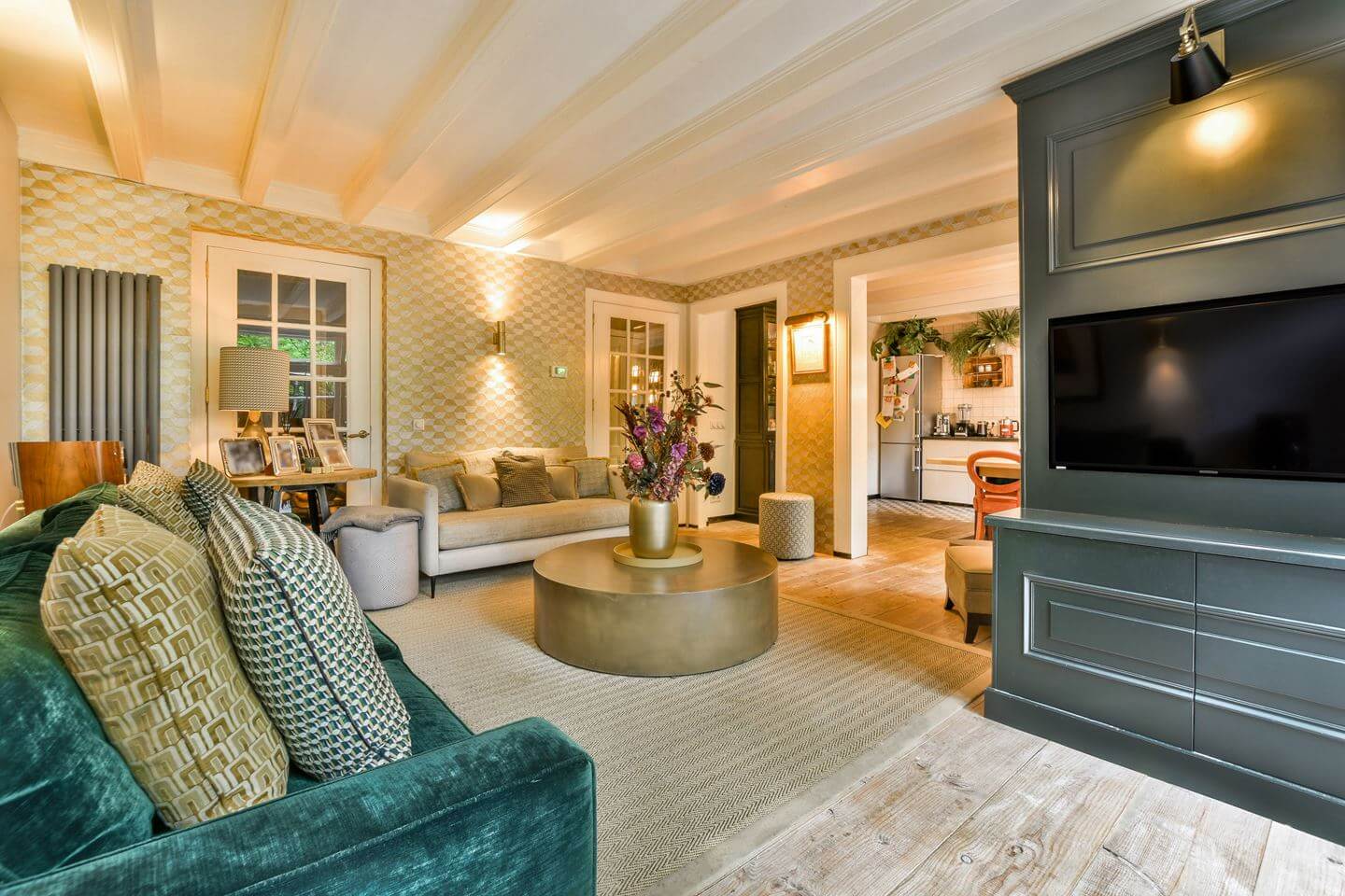 Cozy Country Style in an Amsterdam Family Townhouse 4 cozy sitting room ceiling beams