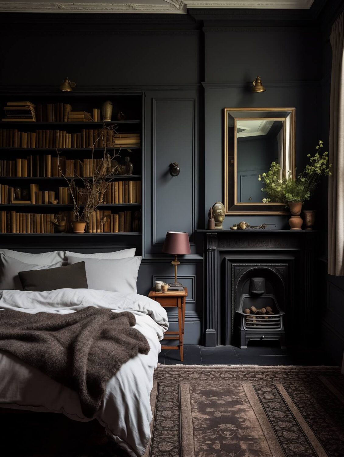 Boost Your Home's Value by Thousands with This Simple Paint Trick! 12 dark gray bedroom with fireplace and books nordroom Boost Your Home's Value by Thousands with This Simple Paint Trick!