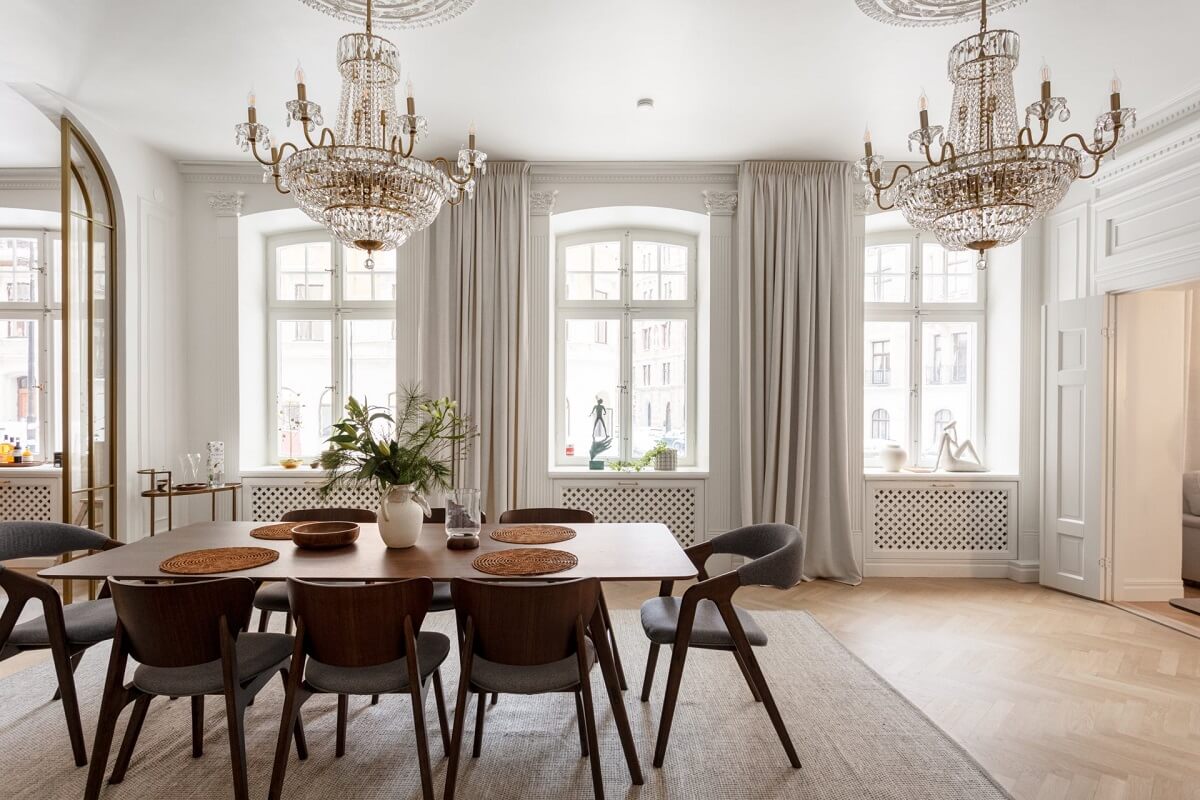 A Luxurious Stockholm Apartment with Period Features 3 dining room with large windows