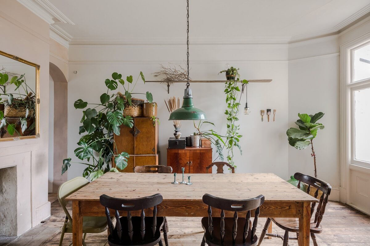 Pared-Back Interiors in a Late Victorian House 1 dining room with plants