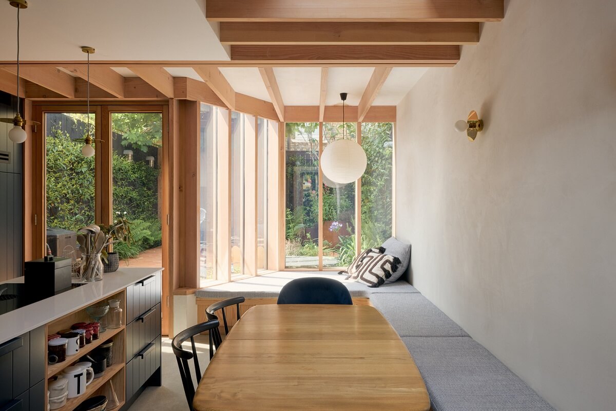 Douglas Fir and Natural Materials in a London Home 15 dining space in kitchen extension