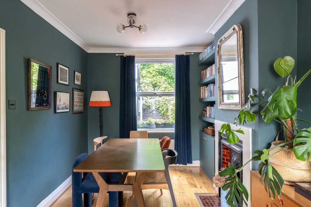 Blue Tones in a Two-Bedroom Victorian Cottage 6 dining table blue living space