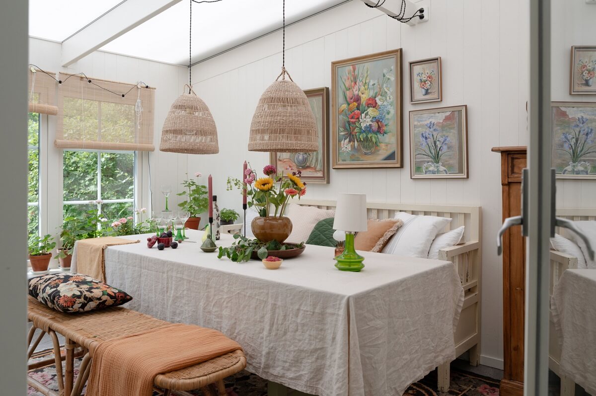 A Swedish Family Home with a Lovely Garden Room 8 dining table in garden room