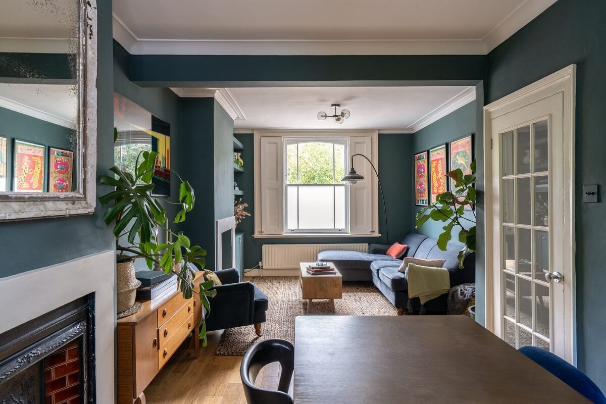 Blue Tones in a Two-Bedroom Victorian Cottage 1 double living room blue walls