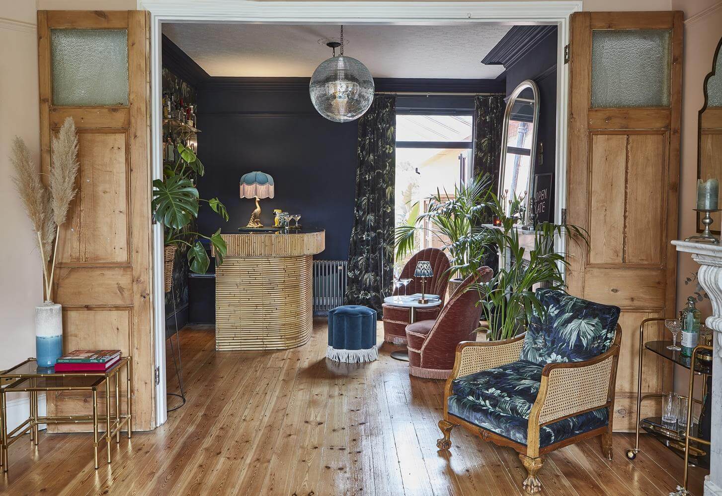 Playful Materials, Textures, and Colors in a London Home 2 double living room wooden doors