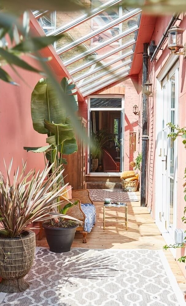 Playful Materials, Textures, and Colors in a London Home 21 garden room terracotta pink walls
