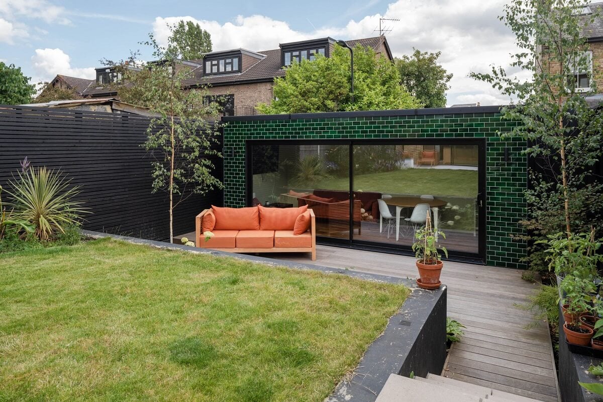 A Stunning Color Palette in an Extended Edwardian House in London 32 garden shed