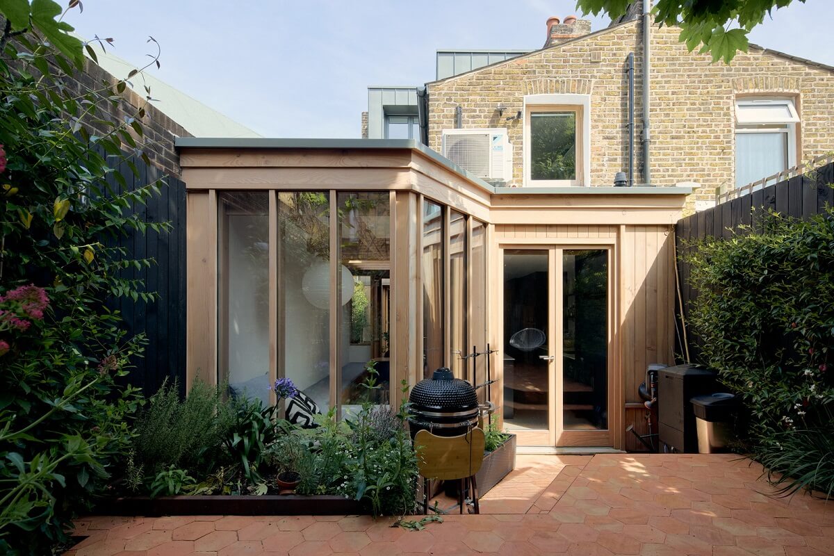 Douglas Fir and Natural Materials in a London Home 27 garden with kitchen extension