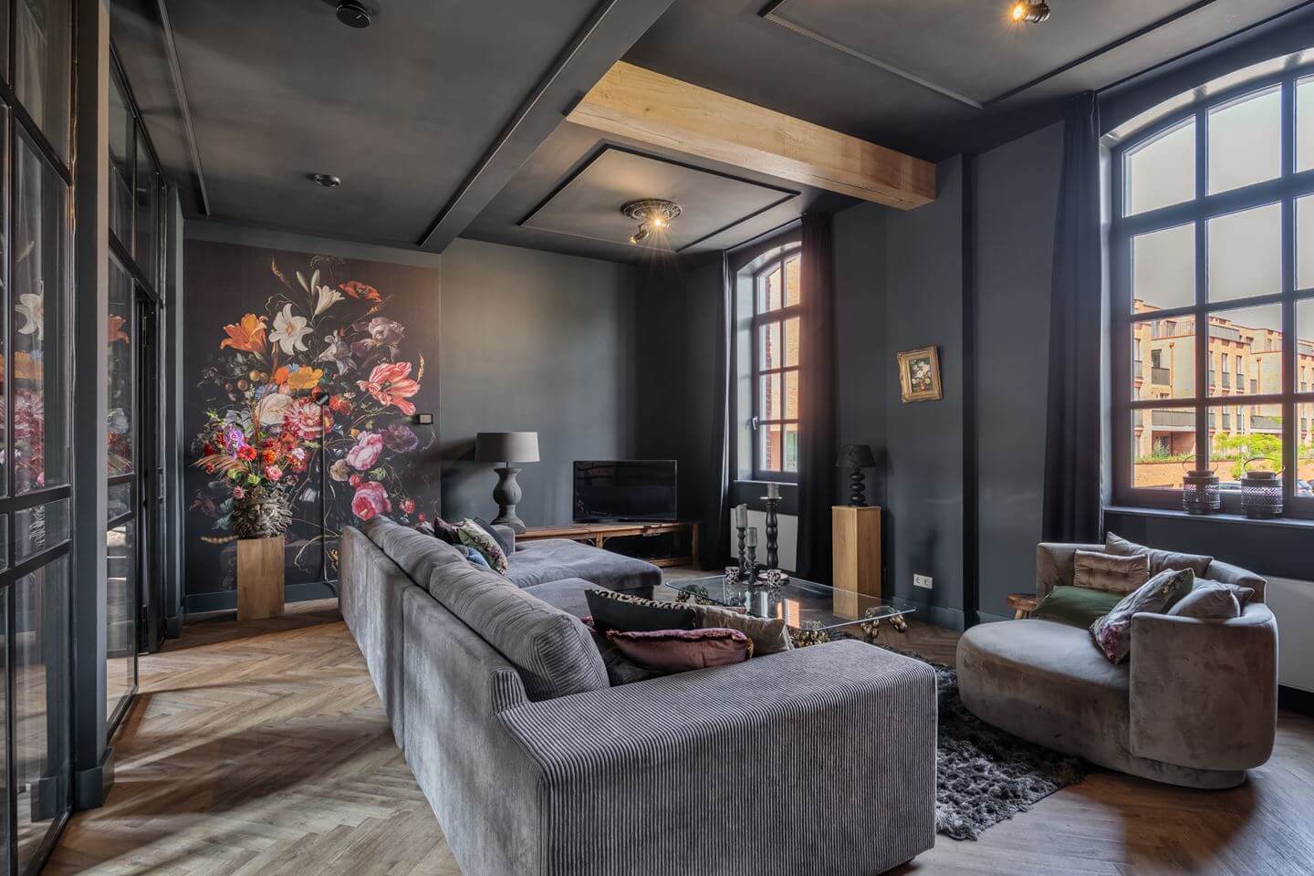 A Beautiful Loft Style Home in a Former Dutch Factory 8 gray living room