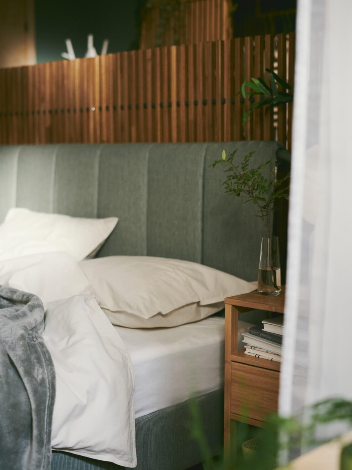 A Sage Green IKEA Bedroom with A Walk-In Closet 6 green ikea bedroom tallasan bedframe nordroom