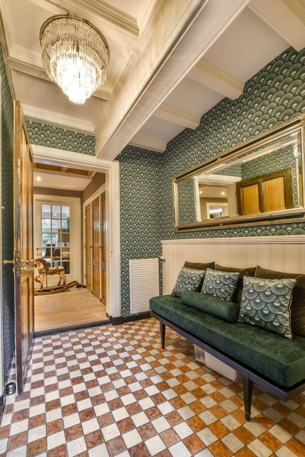 Cozy Country Style in an Amsterdam Family Townhouse 8 hallway checkerboard tiles
