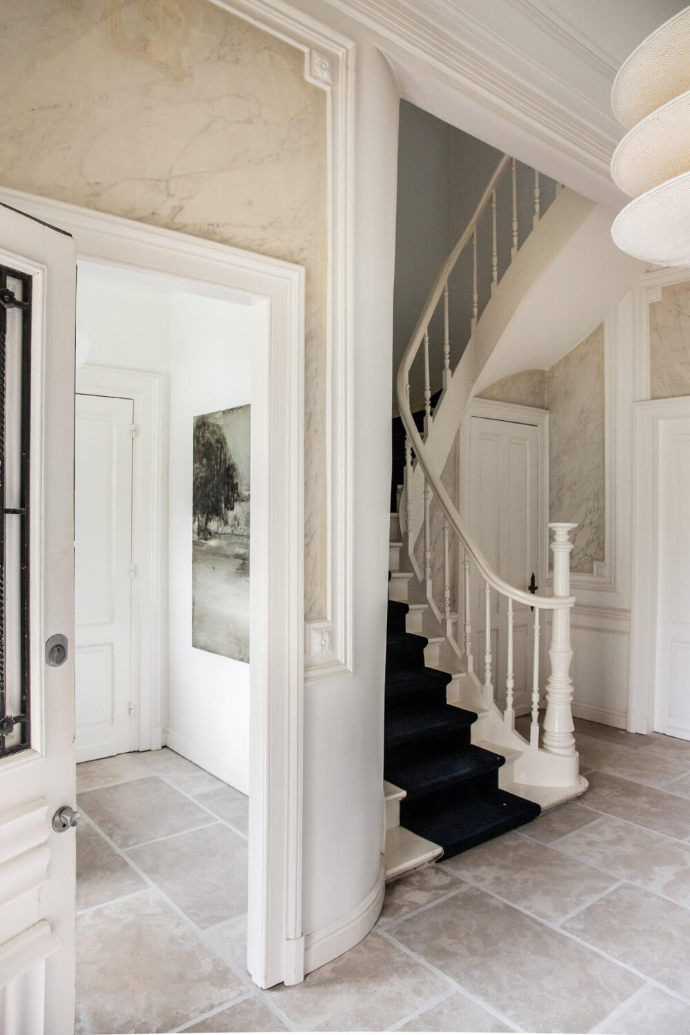 Historic Character and Timeless Elegant Interiors in a Restored Belgian Villa 15 hallway with limestone floor Historic Character and Timeless Elegant Interiors in a Restored Belgian Villa
