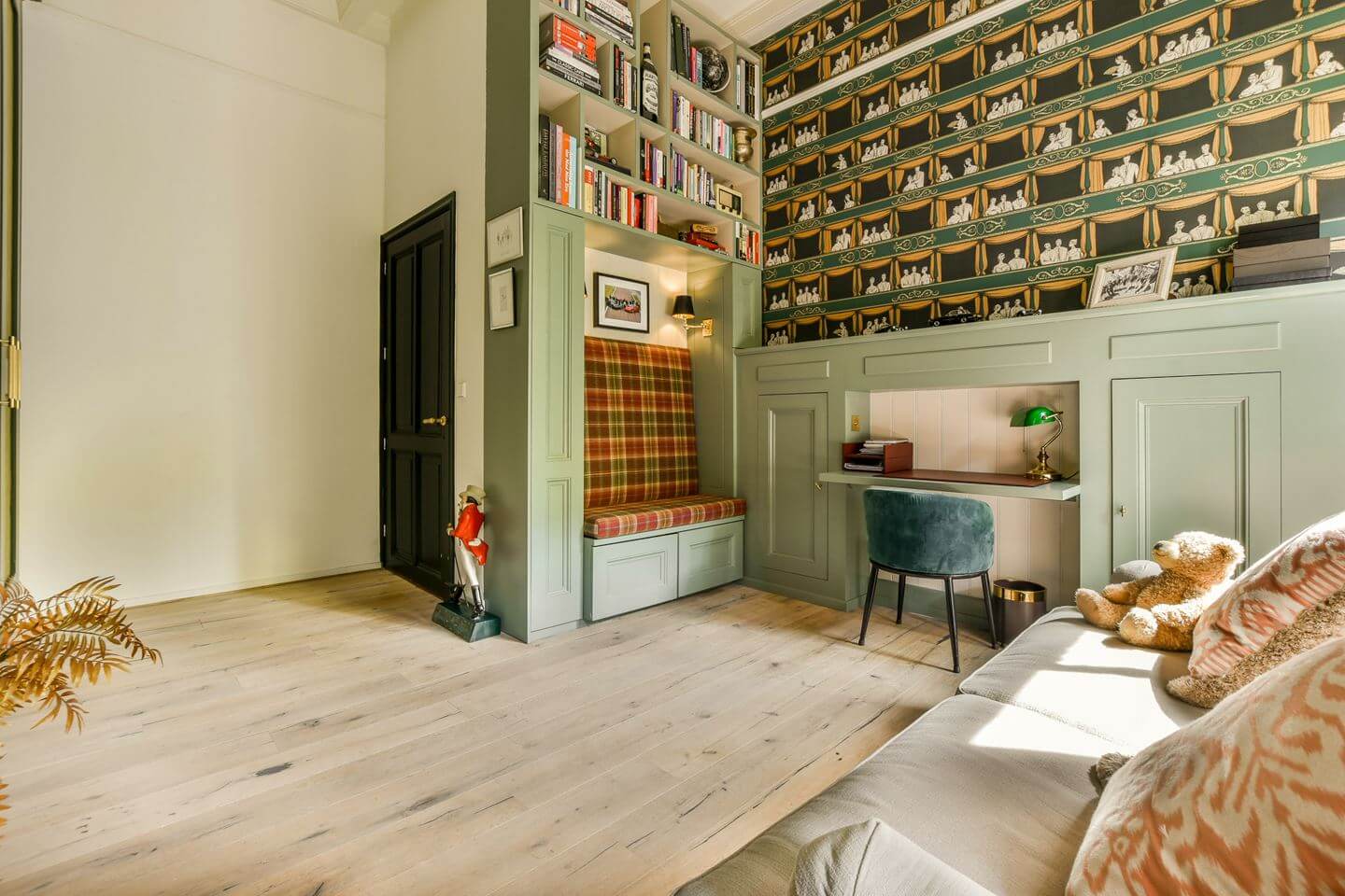 Cozy Country Style in an Amsterdam Family Townhouse 11 home office built in bookcase desk