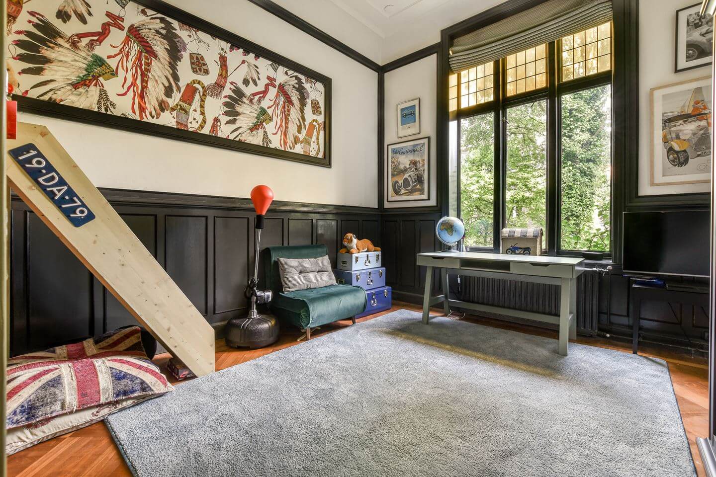 Cozy Country Style in an Amsterdam Family Townhouse 16 kids bedroom black paneling