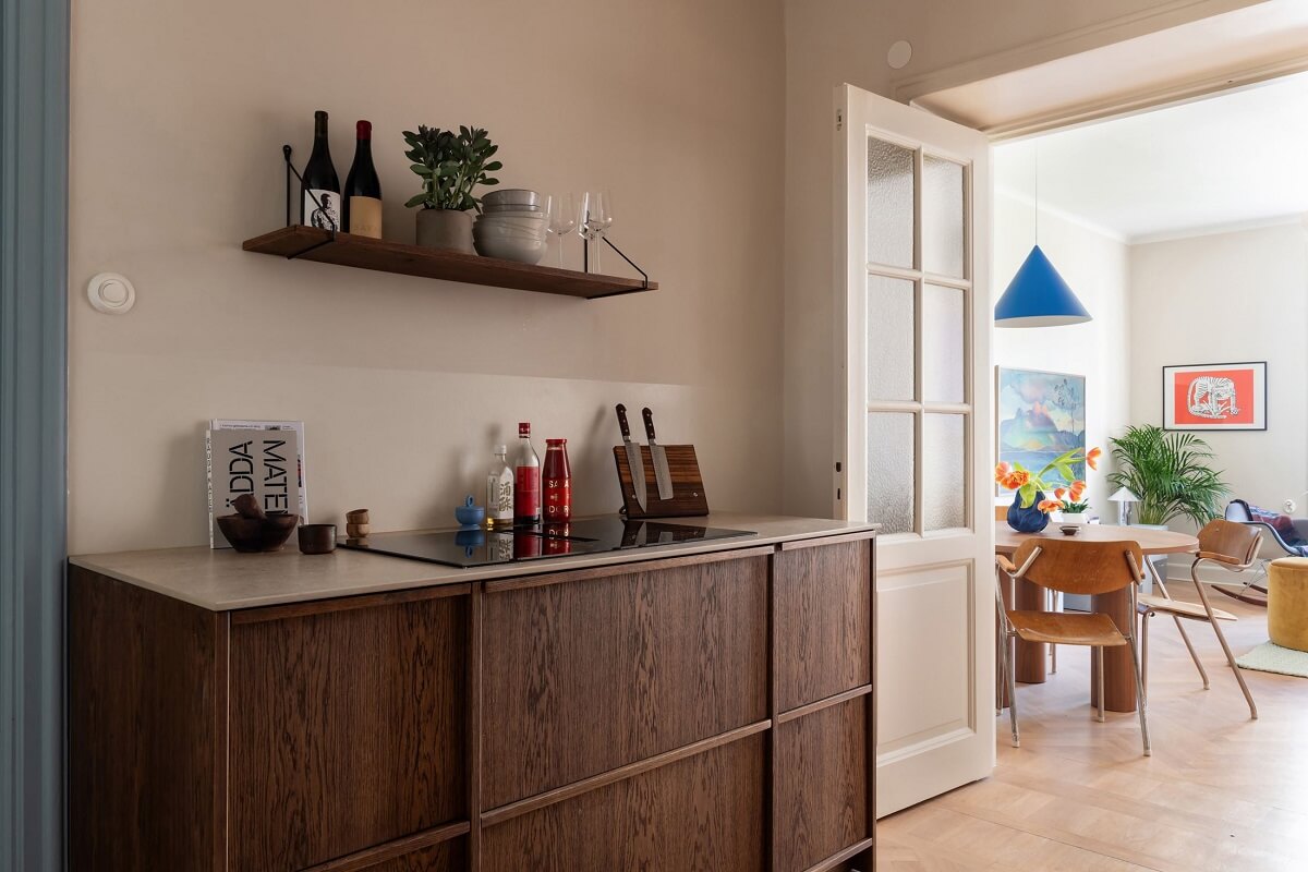 A Renovated Stockholm Apartment with Subtle Color Details 13 kitchen with shelf