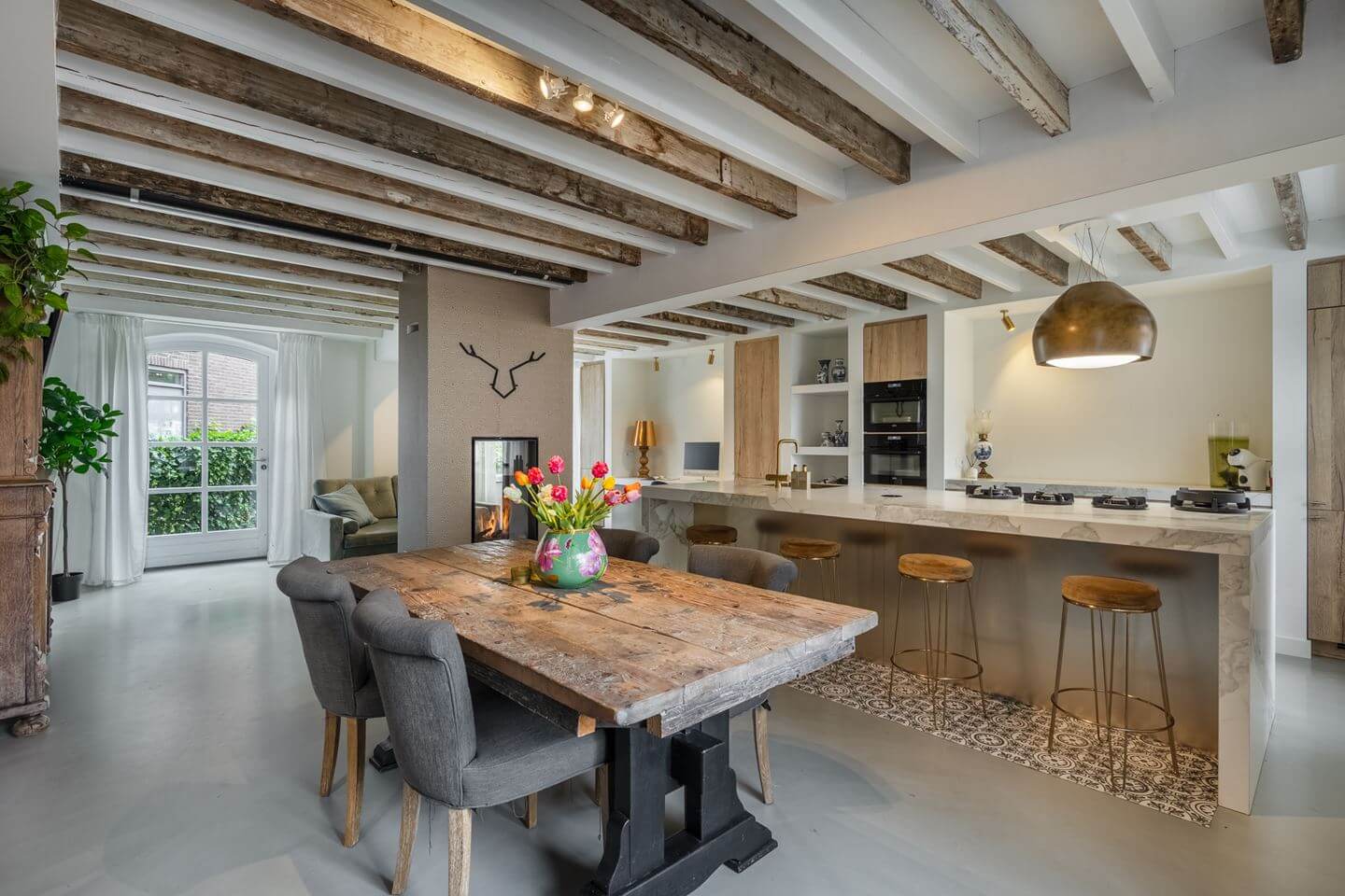 kitchen with wooden beams