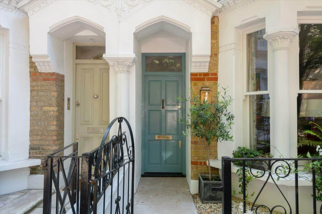 Cottage-style Interiors in a London Family Home 22 light blue front door