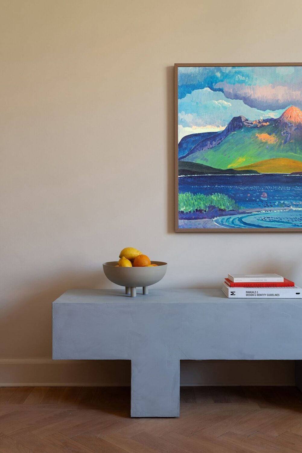 A Renovated Stockholm Apartment with Subtle Color Details 5 light blue side table