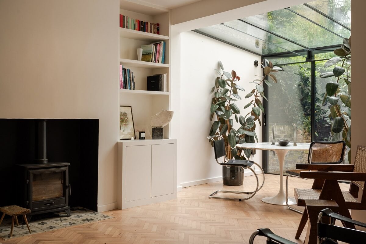 Pared Back Interiors and Light-Filled Spaces in a London Apartment 2 light living room with glass extension