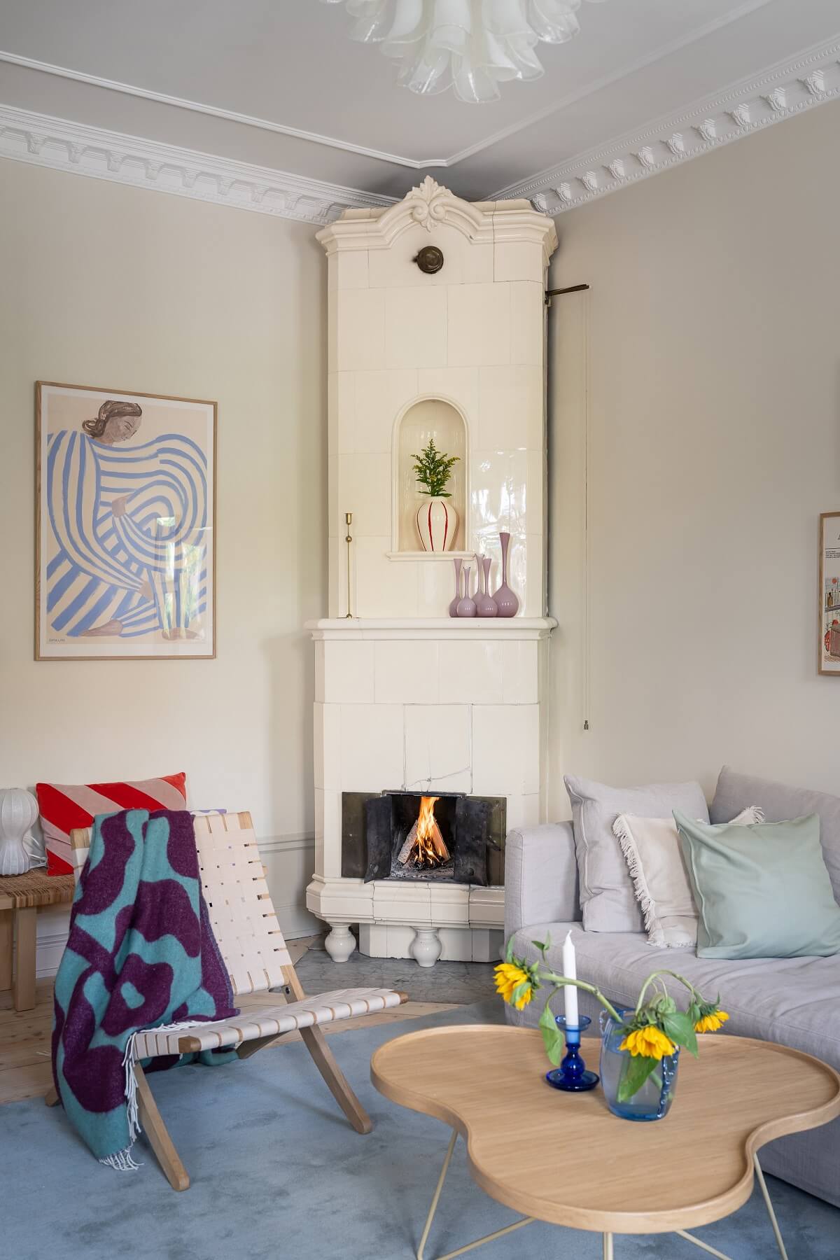 living room beige walls fireplace