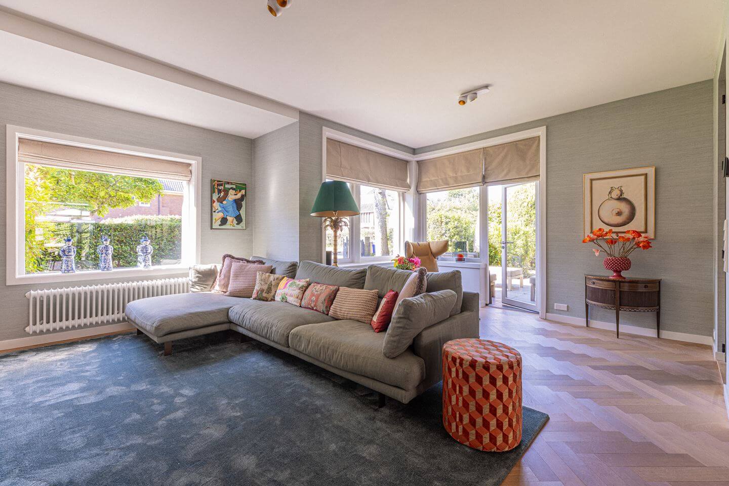 Bold Color Accents in a Dutch Family Home 2 living room blue rug